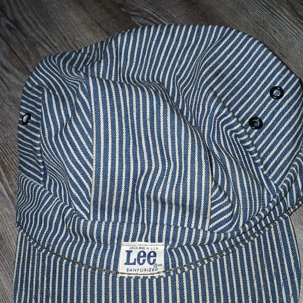 Lee vintage blue white stripe railroad engineer conductor hats Sz 6 3/4